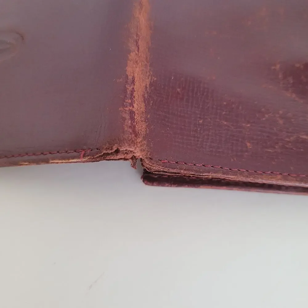 Cartier Vintage Mini Coin Holder Wallet Bordeaux Leather Small Red Burgundy